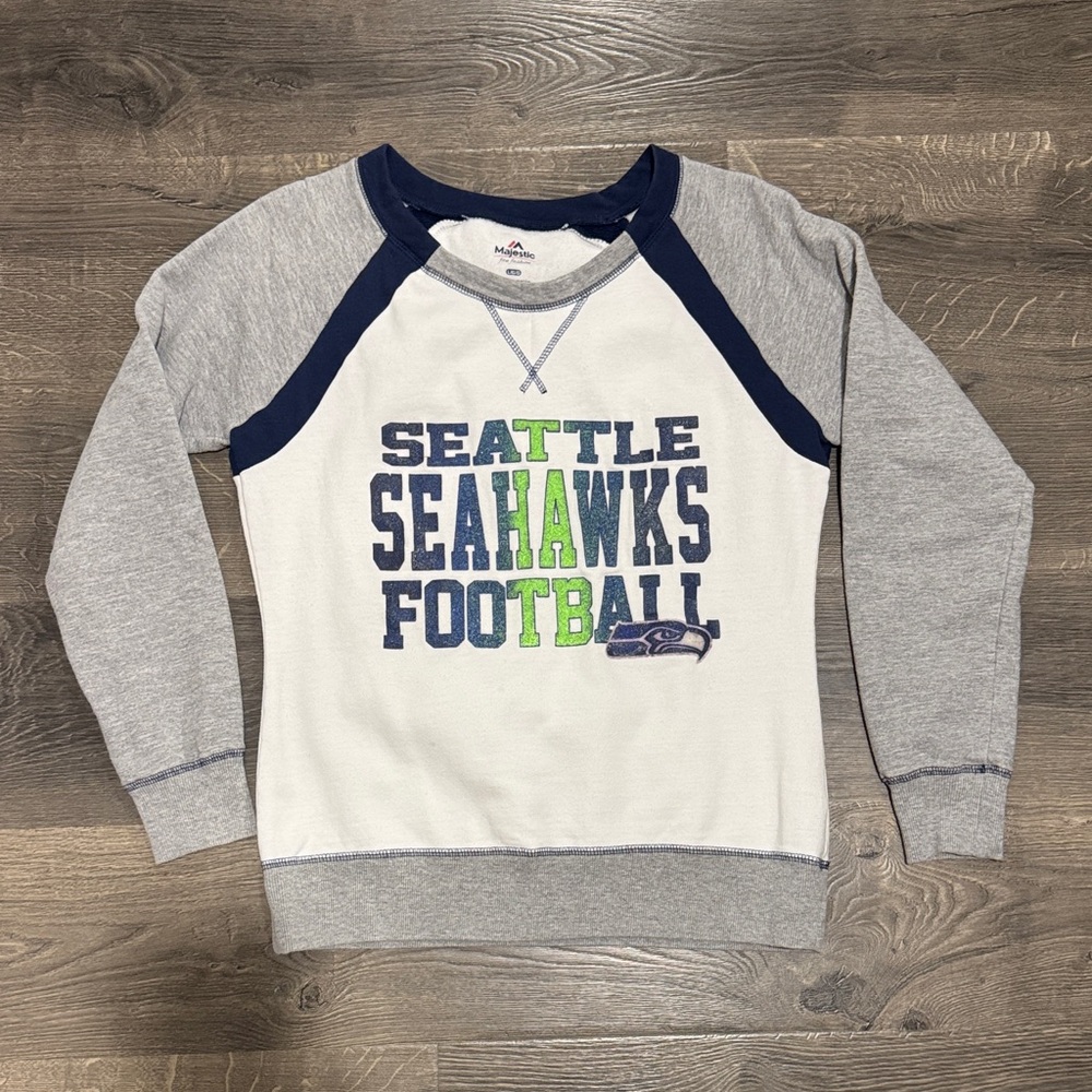Majestic Kids Seahawks Raglan Sweatshirt - White, Gray & Navy